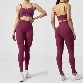 Novo 2pcs Perfeita Yoga Conjunto de Duas peças de Cintura Alta Sportwear Mulheres Terno Sutiã Leggings Roupas de ginástica para Mulheres, Roupas de ginástica Atlética