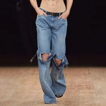 Verão 2023 novo jeans com painéis em linha reta calças folgadas calças jeans