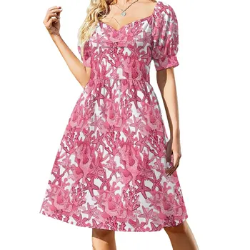 Estrela do mar cor-de-rosa e cor-de-rosa coral aquarela toda a impressão Vestido bonito vestido de mulher roupa