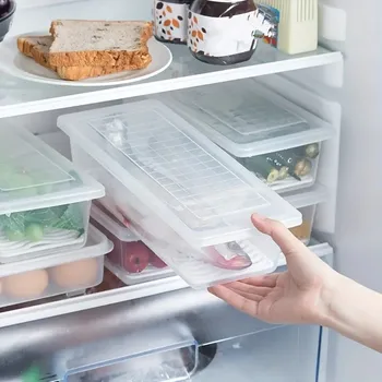 1pctransparent frigorífico fresco-manter a caixa de gabinete de diversos grãos de armazenamento de caixa de plástico pode ser congelado com uma camada de drenagem