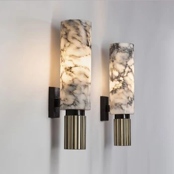 Mármore mármore minimalista Nordic light luxo quarto de cabeceira cobre lâmpada de parede