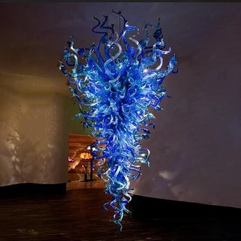 Grande Azul de Vidro Soprado Lustres de Luz de LED de 60 Polegadas Escadaria Sala de estar Loft a Decoração da Arte