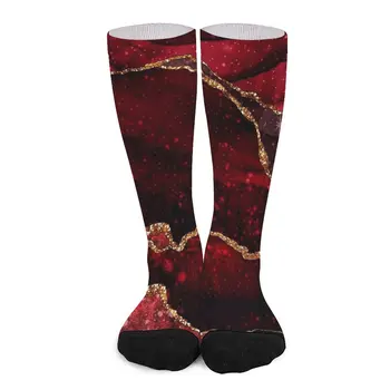 vermelho e ouro Meias aquecida socks engraçado meias para Mulheres Executando meias de homem