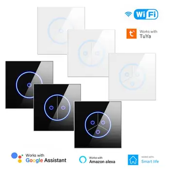10A wi-FI Tuya Smart Switch UE 1/2/3Gang Interruptor de Luz Alexa Inicial do Google Voice Control Painel de Vidro Touch Interruptor do Sensor de Vida Inteligente