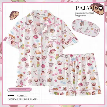 Kawaii Shin-chan do Pastel do Pijama Conjunto de desenhos animados Anime Feminino de Verão do Algodão de Manga Curta, Shorts Homewear Conjunto