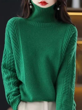 Moda das Mulheres Casacos 2023 coreano Moda Inverno feminina Gola Knitwears Top de Manga Longa Sólido 
