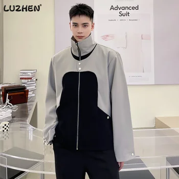 LUZHEN coreano Moda Contraste de Cores Splicing Design Homens Causal Jaqueta de Alta Qualidade Rua Falso 2 peças de Roupas Originais 857d24
