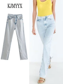 KJMYYX Época as Mulheres a Moda Cintura Alta Zíper do Jeans 2023 Verão Feminino Vintage Casual Cintura Alta Jeans, Calças de Senhora, Calças
