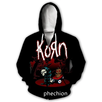 phechion Nova Moda Homens/Mulheres de Impressão 3D Banda Korn Casual Zíper Camisas dos Homens de Moda Solta Desportivo Zip Hoodies J26