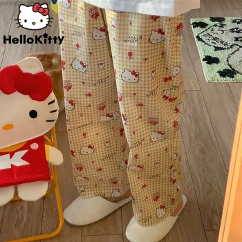 Sanrio Olá Kitty Bonito Y2k Anime Calças De Pijama Do Mickey De Disney Do Rato De Kawaii Pjamas Mulheres Pjs Roupa De Casa Desgaste Pj Calças De Menina