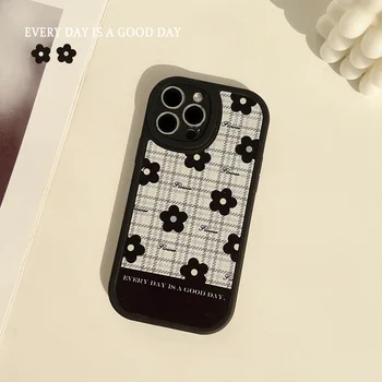 Retro xadrez cool preto flor arte Japonesa de Telefone de Caso Para o iPhone 14 13 11 12 Pro Max Xr 14 Plus Xs Max 7 8 Plus caso Bonito Tampa